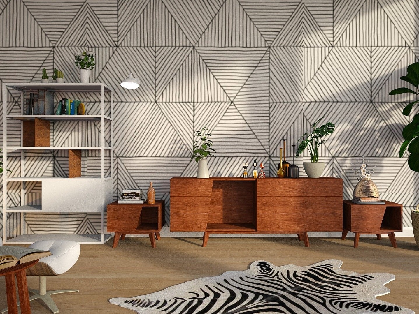 Buffet en bois etagère blanche