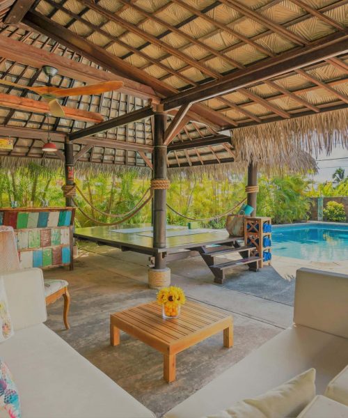 Terrasse sous carbet avec piscine